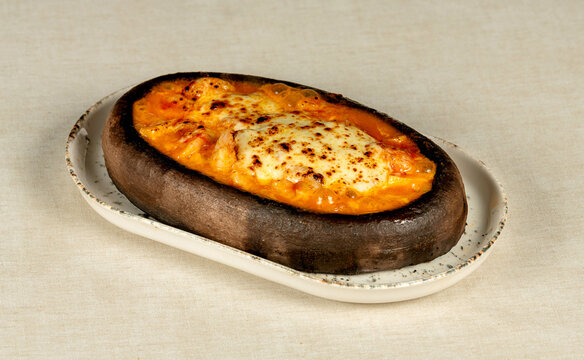 Shrimp Casserole (with cheese) H&uuml;nkar Begendi (a Turkish dish) topped with yellowish cheese sauce