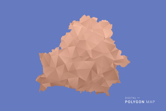 Belarus Map - Orange Polygon Vector Illustration on Deep Blue Background, Low Poly Geometric Design, Modern Abstract Country Silhouette for Infographics and Presentation Use.