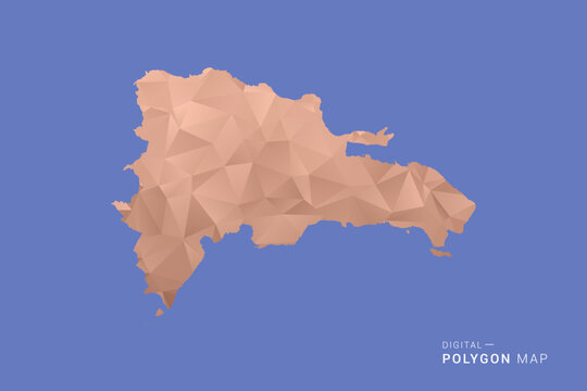 Dominican Republic Map - Orange Polygon Vector Illustration on Deep Blue Background, Low Poly Geometric Design, Modern Abstract Country Silhouette for Infographics and Presentation Use.