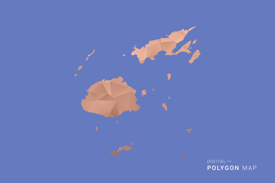 Fiji Map - Orange Polygon Vector Illustration on Deep Blue Background, Low Poly Geometric Design, Modern Abstract Country Silhouette for Infographics and Presentation Use.