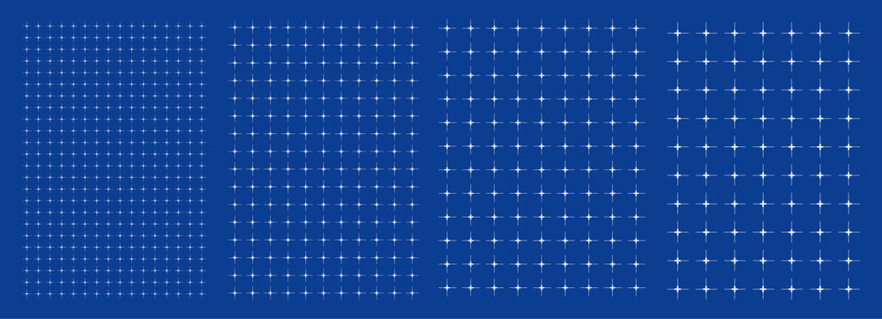 Blueprint grid set compact plus geometry, four scale variations. Wide medium dense micro spacing comparison, engineering layouts dashboards notebook interface planning systems technology graphics