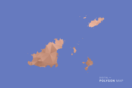 Guernsey Map - Orange Polygon Vector Illustration on Deep Blue Background, Low Poly Geometric Design, Modern Abstract Country Silhouette for Infographics and Presentation Use.