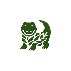 Fototapeta premium Stylized green crocodile illustration with leaf pattern elements, combining wildlife and nature themes