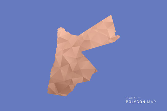 Jordan Map - Orange Polygon Vector Illustration on Deep Blue Background, Low Poly Geometric Design, Modern Abstract Country Silhouette for Infographics and Presentation Use.