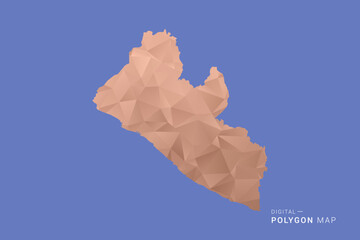 Naklejka premium Liberia Map - Orange Polygon Vector Illustration on Deep Blue Background, Low Poly Geometric Design, Modern Abstract Country Silhouette for Infographics and Presentation Use.