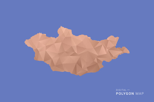 Mongolia Map - Orange Polygon Vector Illustration on Deep Blue Background, Low Poly Geometric Design, Modern Abstract Country Silhouette for Infographics and Presentation Use.
