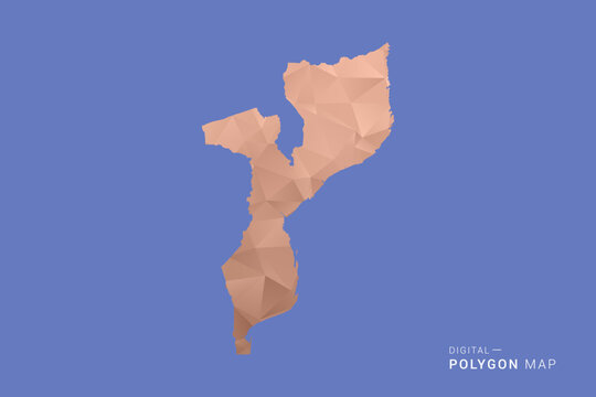 Mozambique Map - Orange Polygon Vector Illustration on Deep Blue Background, Low Poly Geometric Design, Modern Abstract Country Silhouette for Infographics and Presentation Use.