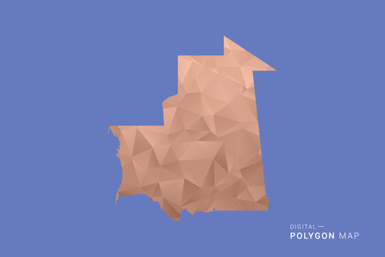 Mauritania Map - Orange Polygon Vector Illustration on Deep Blue Background, Low Poly Geometric Design, Modern Abstract Country Silhouette for Infographics and Presentation Use.