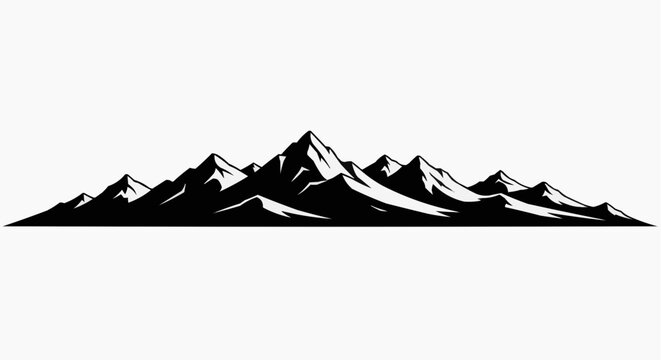 A minimalist silhouette of a mountain range in black and white