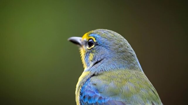 Close-up profile of a colorful tropical bird with detailed feathers and bright colors