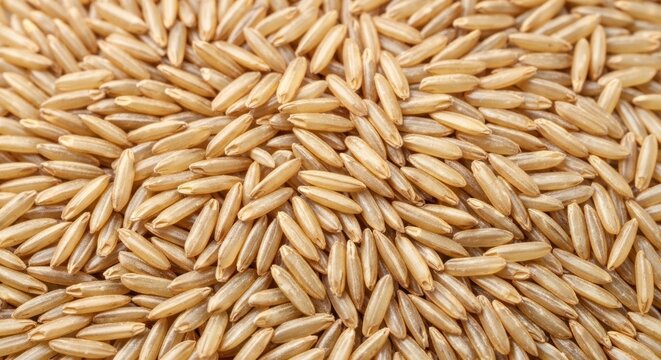 Close-up view of a vast pile of uncooked oat grains. Uniform color and texture filling frame