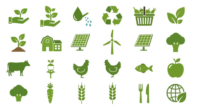 Eco friendly icons for sustainable living and green environment.