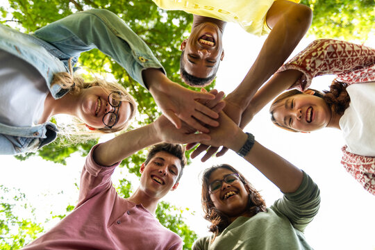 Diverse group unity outdoors