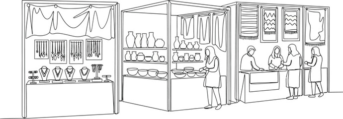 Naklejka premium Sketch of a house interior with people