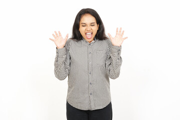 Obraz premium Angry and Screaming Young Asian Woman with Raised Hands