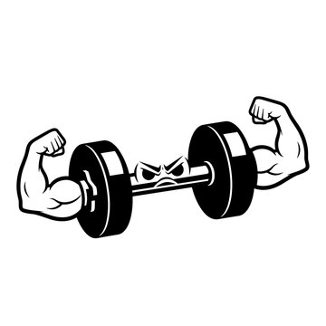 Muscular arms lifting dumbbell weights strong.