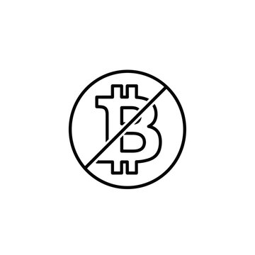 No Bitcoin Cryptocurrency Ban Symbol Icon.