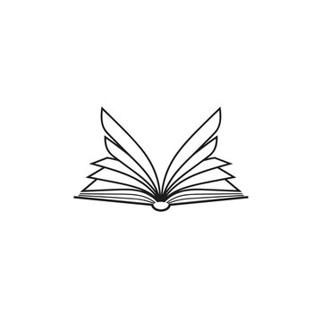 Open Book with Feather Pages Illustration.