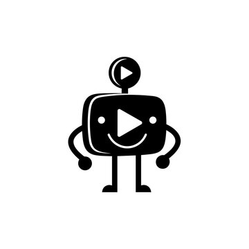 Play button robot character icon design.