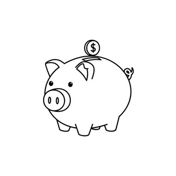Piggy bank with coin on top.