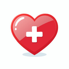 Obraz premium Red heart shape with white medical cross symbol for healthcare and medical concepts.