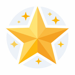 Fototapeta premium Golden star icon with radiating sparkles on light grey circle background.