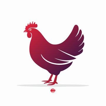 Stylized crimson hen illustration side view in vibrant gradient color, farm animal concept