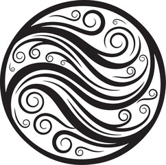 Fototapeta premium Black and white swirling circular abstract design element symbol
