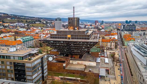 Slovak Radio Building Bratislava with inverted pyramid modern architecture