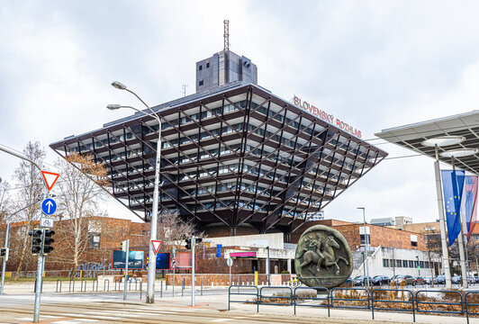 Slovak Radio Building Bratislava with inverted pyramid modern architecture