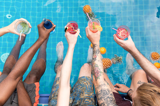 Vibrant poolside drinks celebration
