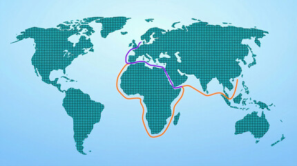 Fototapeta premium Cargo shipping delay route map global trade