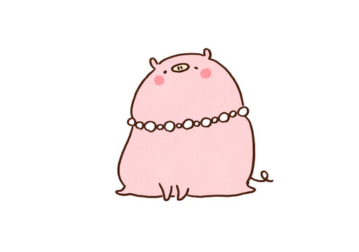 Cute pig with a pearl necklace, pearls before swine proverb and misplaced value metaphor