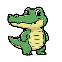 Obraz premium Smiling cartoon crocodile illustration green.