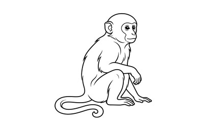 Obraz premium Monkey sitting on ground looking ahead.