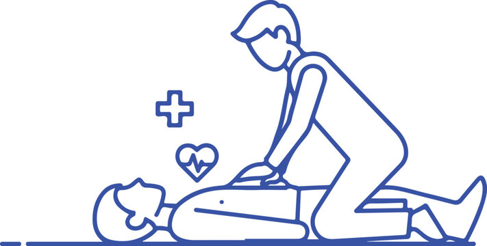First Aid CPR Rescue Line Icon, Emergency Cardiopulmonary Resuscitation Illustration, Medical Help Outline Vector