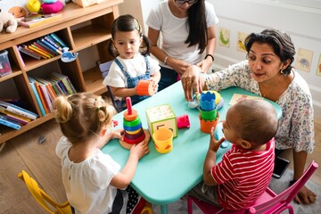 Children playing with colorful toys