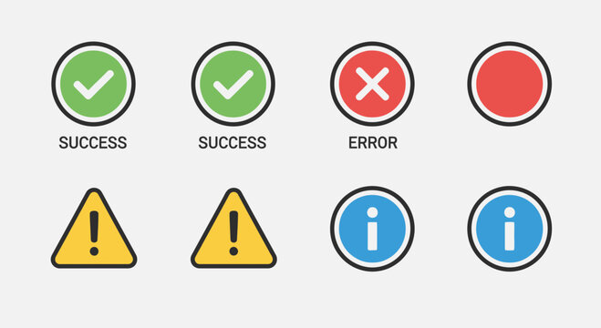 Set of colorful icons representing success error warning and information