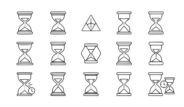 Hourglass icon set in thin line style for mobile UI and web time symbols vector isolated on white background