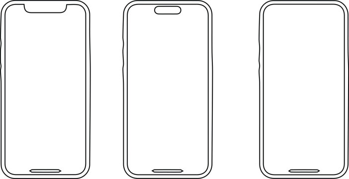 Three different smartphone designs with various screen notches