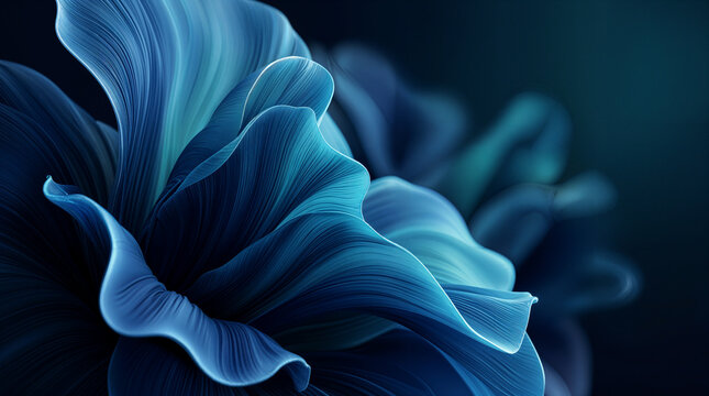 Official Windows 11 wallpaper features abstract, flowing blue shapes resembling a flower, creating a sleek and modern high-tech aesthetic.