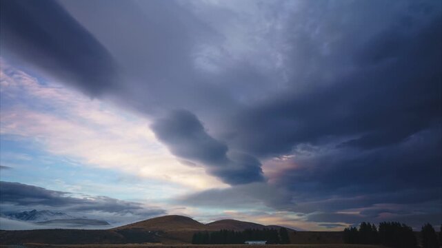Timelapse of Dramatic Lenticular Clouds Over Ben Ohau Range and Mackenzie Basin New Zealand