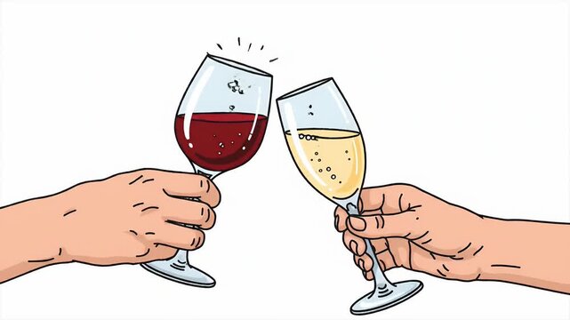 Two Hands Toasting Red and White Wine Glasses Celebratory Cheers