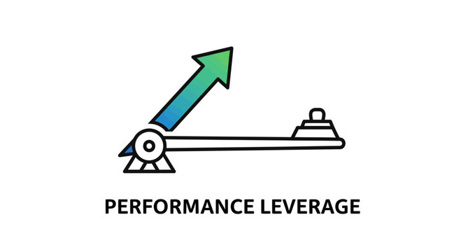 Performance leverage concept illustrated with arrow and balance scale