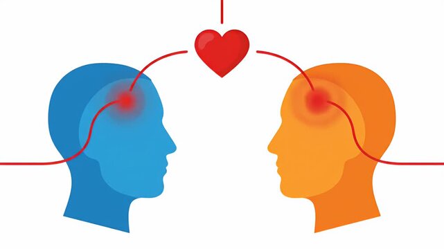 Two Heads Connect Through Love Heart Animation Motion Graphic