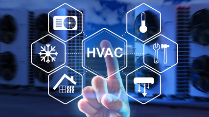 HVAC system management, user selects climate control options on digital interface in server room...