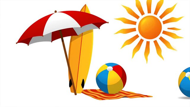Sunny Beach Vacation Surfboard Umbrella Ball Towel Summer Fun