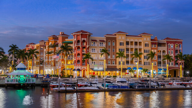 Boat Marina and residential buildings in Naples Florida
