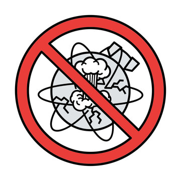 Prohibition sign against nuclear weapons and pollution on Earth.