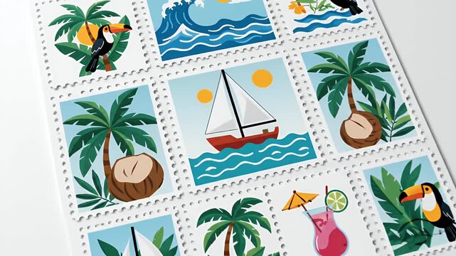 Toucan Palm Tree Tropical Beach Vacation Stamp Loop